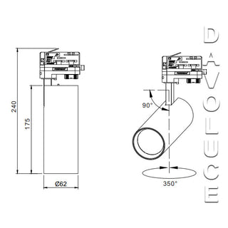 TH19LED/BK/TC 15W LED Track Lights, Single circuit track lights, 3 wire track lights Australia. Davoluce Lighting