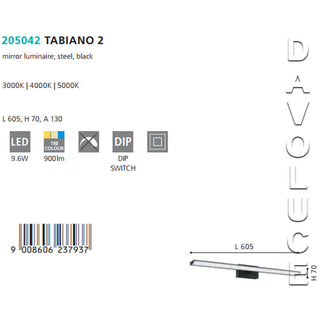 EGLO Lighting 205042 TABIANO 2 W/L 9.6W LED TRI-COL BLK 605MM - Davoluce Lighting