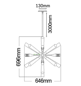 SPUTNIK1 6 Light Large Wood & Chrome Pendant