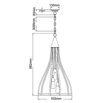 KHALEESI 5 Light Large Dark Redwood Pendant