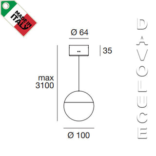 Italian Made Pendant lights from Linea Light. Rossini_P Single LED pendant. Code 9225, 9226, 9227, 9229 Australia wide delivery by Davoluce Lighting