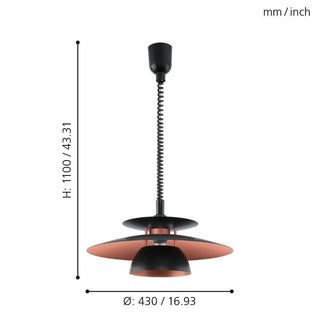 EGLO 31666 Brenda, copper_pendants, pendant lights with adjustable cord, kitchen island lighting ideas, lights for restaurants and bars, metal shade pendant light fixtures