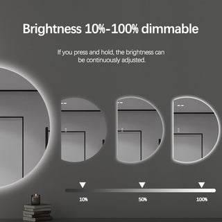 Half Left Cut Round Moon Backlit Frameless LED Wall Mirror 130cm x 91cm