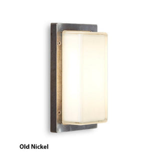 Moretti Luce 3410 | Ice Cubic Rectangular 13w LED Wall Light. Italian Made Solid Brass Exterior wall lights. Available in Aged Brass, Nickeled Brass and Natural Brass finishes