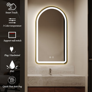 130x70cm Arched Gold Framed LED Mirror