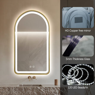 130x70cm Arched Gold Framed LED Mirror