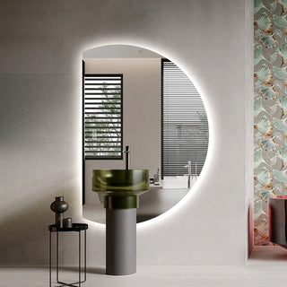 Half Left Cut Round Moon Backlit Frameless LED Wall Mirror 130cm x 91cm