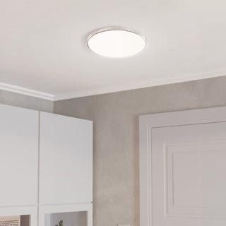 Ceiling light fixture in a room with white walls and a door.