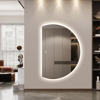 Half Left Cut Round Moon Backlit Frameless LED Wall Mirror 130cm x 91cm