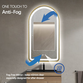 130x70cm Arched Gold Framed LED Mirror