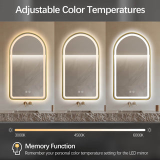 130x70cm Arched Gold Framed LED Mirror