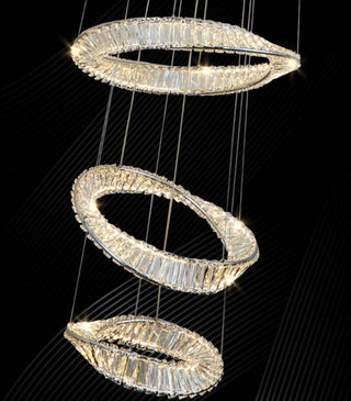 Saturn Crystal 6 Ring Pendant. Similar to Lucretia pharaoh bespoke chandelier. Large crystal modern pendant for voids. crystal contemporary pendants for staircases