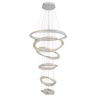 Saturn Crystal 6 Ring Pendant. Similar to Lucretia pharaoh bespoke chandelier. Large crystal modern pendant for voids. crystal contemporary pendants for staircases