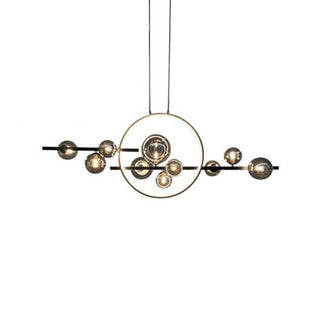 Saturn Bar 10 Light Pendant With LED circle. Modern pendant light for dining tables, contemporary pendant lights for kitchen benches. Australia wide delivery by Davoluce Lighting