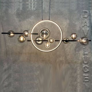 Saturn Bar 10 Light Pendant With LED circle. Modern pendant light for dining tables, contemporary pendant lights for kitchen benches. Australia wide delivery by Davoluce Lighting