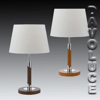 BELMORE teak or walnut & Chrome Table Lamp With a Tapered White Shade, From Telbix Australia - Davoluce Lighting