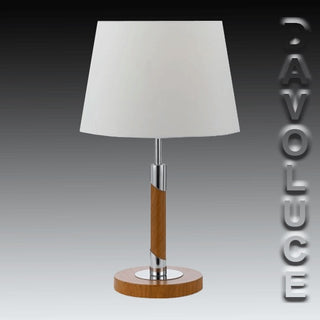 BELMORE teak & Chrome Table Lamp With a Tapered White Shade, From Telbix Australia - Davoluce Lighting