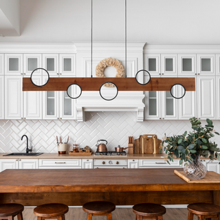 Telbix Bergen Timber Linear Pendant light is ideal for above kitchen benches or dining tables