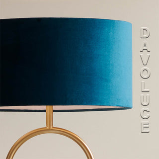 Mayfield Banks Dark Gold & White Marble Table Lamp with 35cm shade in Forrest Blue Velvet | Davoluce