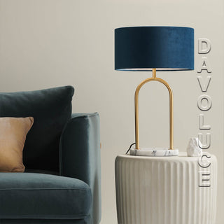 Mayfield Banks Dark Gold & White Marble Table Lamp with 35cm shade in Forrest Blue Velvet | Davoluce