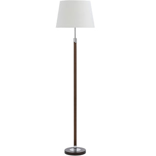 BELMORE Walnut & Chrome Floor Lamp With a Tapered White Shade, From Telbix Australia - Davoluce Lighting