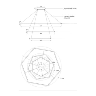 Hexagon 3 Rings 99W LED Pendant