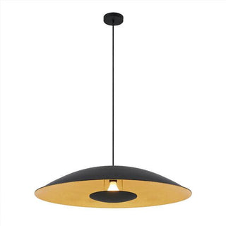 Telbix Daxia 80cm Pendant Black from $399.00. Large pendant above dining table. Black/gold industrial look pendants for dining rooms