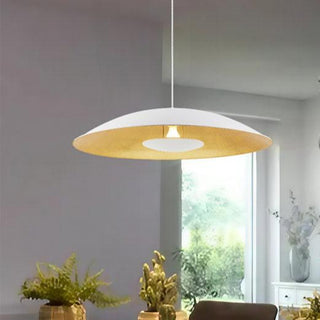 Telbix Daxia 80cm Pendant White from $399.00. Large pendant above dining table. White/gold industrial look pendants for dining rooms