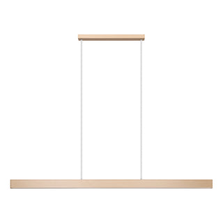 Light fixture with wooden top and bottom on a white background