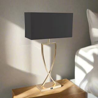 Domus Giana-TL 22542 Designer table lamps Australia, Modern chrome table lamps, sating brass table lamp with black shade. Table lamps for hotels and bedrooms. available from Davoluce Lighting