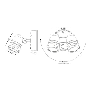 Havit HV3793T-BLK - Focus Polycarbonate Black Double Adjustable Spot Light With Sensor. IP65 Exterior flood lights, 15w outdoor flood lights, Polycarbonate external spot lights available from Davoluce Lighting