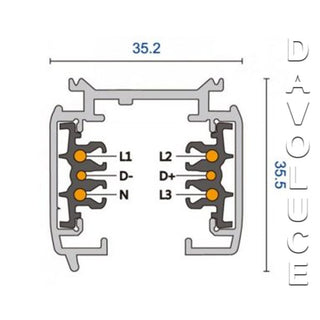 Indirect IDT-D | Three Circuit 6 Wire Track, MX 3C Track 2000mm Black, Unios MX Track Series