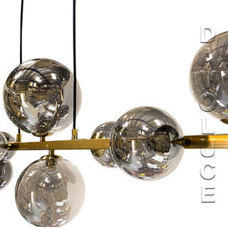 Jupiter 15Lt Pendant - Satin Gold With Smoke Glasses. Ideal pendant lights for above long tables or kitchen benches. Pendant lights Sydney. Kitchen island bench pendants Brisbane