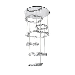 TELBIX JURA 6 TIER PENDANT. Large crystal chandeliers for voids, Modern LED crystal pendants for staircases, large modern crystal multi ring pendants