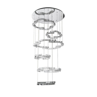 TELBIX JURA 6 TIER PENDANT. Large crystal chandeliers for voids, Modern LED crystal pendants for staircases, large modern crystal multi ring pendants