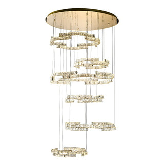 TELBIX JURA 6 TIER PENDANT. Large crystal chandeliers for voids, Modern LED crystal pendants for staircases, large modern crystal multi ring pendants