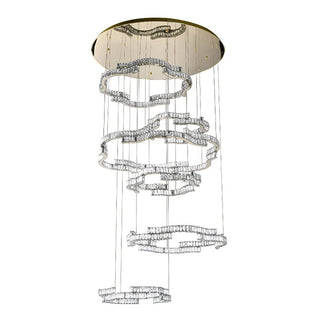 TELBIX JURA 6 TIER PENDANT. Large crystal chandeliers for voids, Modern LED crystal pendants for staircases, large modern crystal multi ring pendants