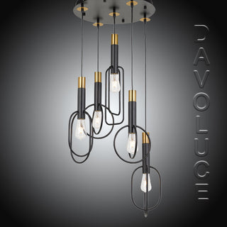 Telbix Marvin 5 Light Pendant Small Black / Gold - MARVIN PE5 -BKGD. Australia wide delivery. davolucelighting.com.au