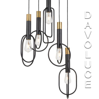 Telbix Marvin 5 Light Pendant Small Black / Gold - MARVIN PE5 -BKGD. Australia wide delivery. davolucelighting.com.au