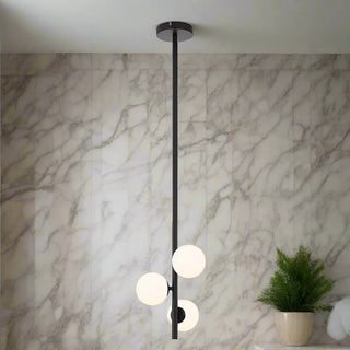 Telbix Moran 3 Lights Black Pendant With Opal Glasses.Modern pendants for bedrooms, Pendant lights for bathrooms and ensuites, Black pendant lights for kitchen benches. Best selection of Pendant lights in Australia available from Davoluce Lighting