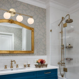 Telbix Moran 4 Lights Antique Gold Wall Light With Opal Glasses. Modern wall lights for bathroom mirrors, Picture lights, Black vanity mirror lights. Best selection of wall lights for bathroom in Australia available from Davoluce Lighting