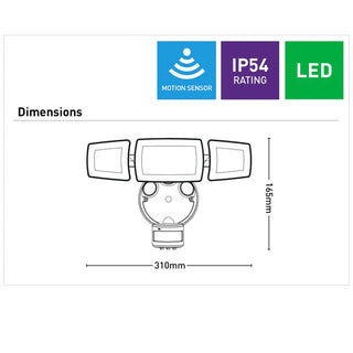 Onyx Triple Head 3 x 15W LED Security Light With PIR Sensor