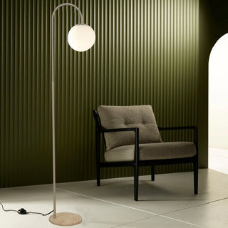 Mintu Floor Lamp with travertine base and frosted glass shade in Black finish