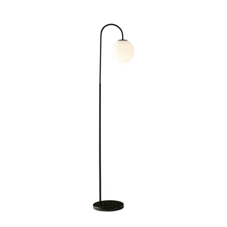 Mintu Floor Lamp with travertine base and frosted glass shade in Black finish