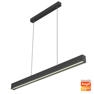 Telbix NAVARO 120cm 40w Smart LED Pendant. Smart LED Linear Pendant lights. smart lights for google home, smart linear led light fixture. Using the smart phone app you can control the warmth and brightness of the light, and full remote operation of scene