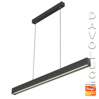 Telbix NAVARO 120cm 40w Smart LED Pendant. Smart LED Linear Pendant lights. smart lights for google home, smart linear led light fixture. Using the smart phone app you can control the warmth and brightness of the light, and full remote operation of scene 