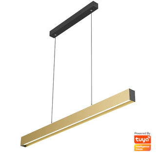Telbix NAVARO 120cm 40w Smart LED Pendant. Smart LED Linear Pendant lights. smart lights for google home, smart linear led light fixture. Using the smart phone app you can control the warmth and brightness of the light, and full remote operation of scene