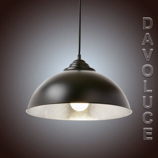 Newport 35cm Black with silver leaf metal dome pendant. restoration hardware farmhouse pendant, dining room pendant lights Australia. Delivery from $15.00 Australia wide from Davoluce Lighting