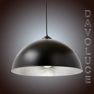 Newport 50cm Black with silver leaf metal dome pendant. restoration hardware farmhouse pendant, dining room pendant lights Australia. Delivery from $15.00 Australia wide from Davoluce Lighting