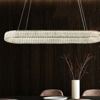 Perla 150cm Oval Crystal Pendant from $1589.00. Luxury crystal pendants over dining tables. Oval crystal pendants for dining rooms. Modern crystal luxury pendants for hotel receptions